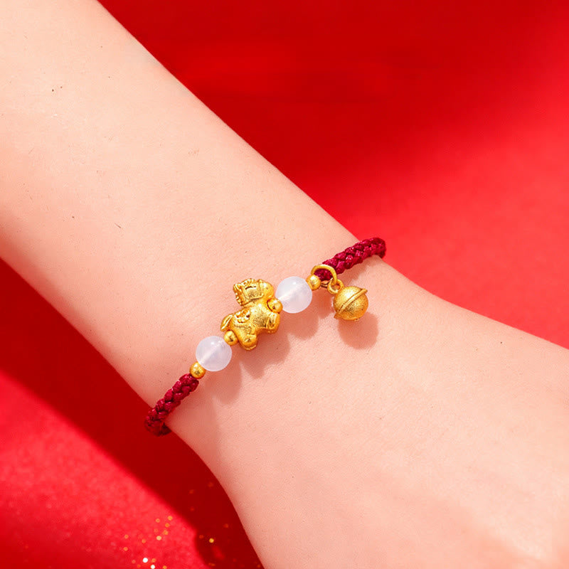 Bransoletka pleciona z Buddha Stones z roku konia, z czerwonego sznurka i białego agatu - image 3