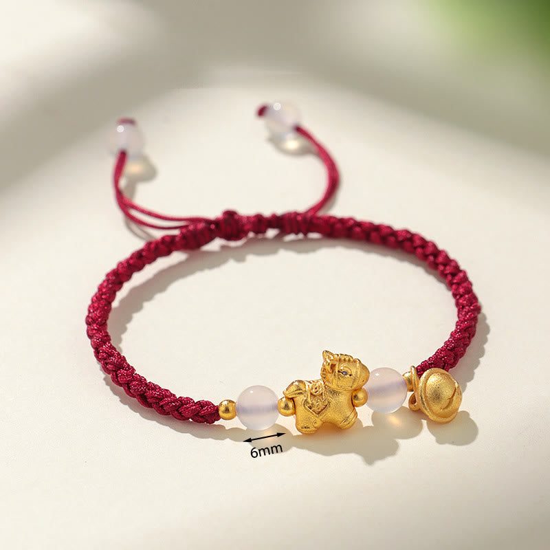 Bransoletka pleciona z Buddha Stones z roku konia, z czerwonego sznurka i białego agatu - image 2