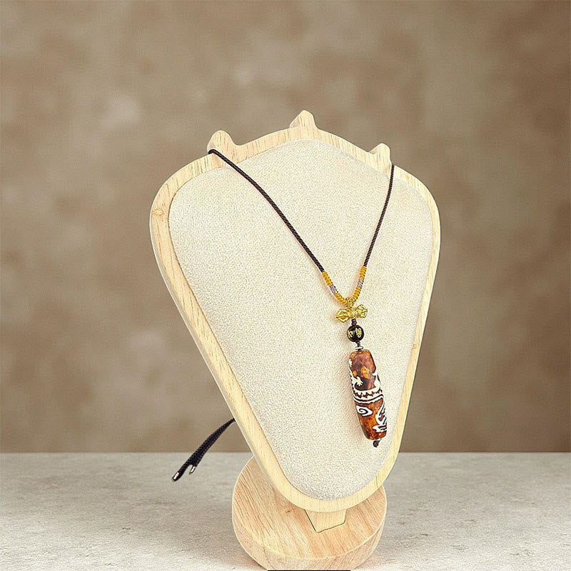 Naszyjnik z wisiorkiem i dziewięcioocznym wzorem Dzi z Buddha Stones z agatu tybetańskiego i wzorem smoka - Agat - image 0