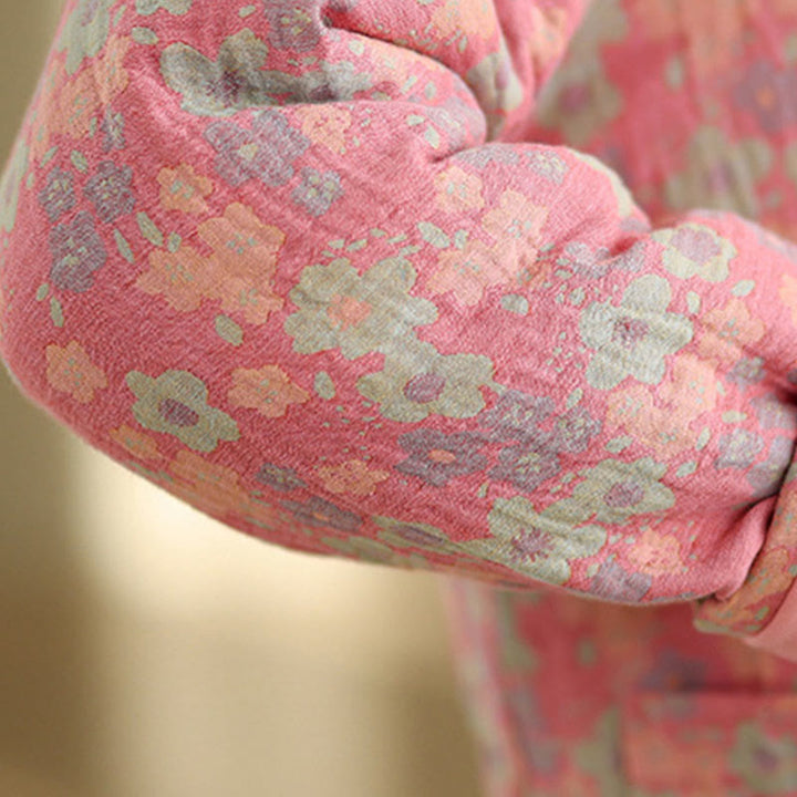 Kurtka zimowa damska z długim rękawem i kieszeniami, gruba bawełna z motywem kwiatowym, z motywem Buddha Stones - image 14