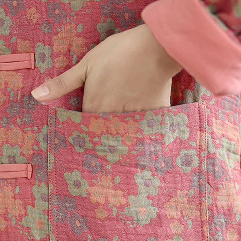 Kurtka zimowa damska z długim rękawem i kieszeniami, gruba bawełna z motywem kwiatowym, z motywem Buddha Stones - image 15