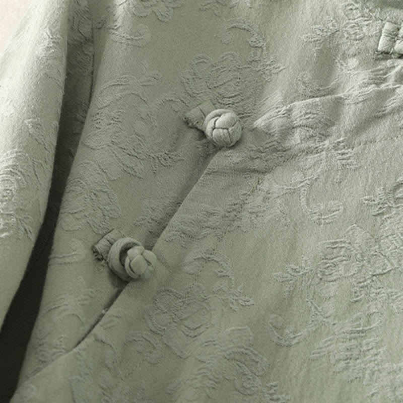 Koszula damska z długim rękawem z bawełny Zen w stylu „Buddha Stones Spring” z gładkim wzorem żakardowym - image 2