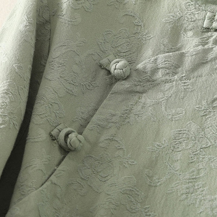 Koszula damska z długim rękawem z bawełny Zen w stylu „Buddha Stones Spring” z gładkim wzorem żakardowym - image 2