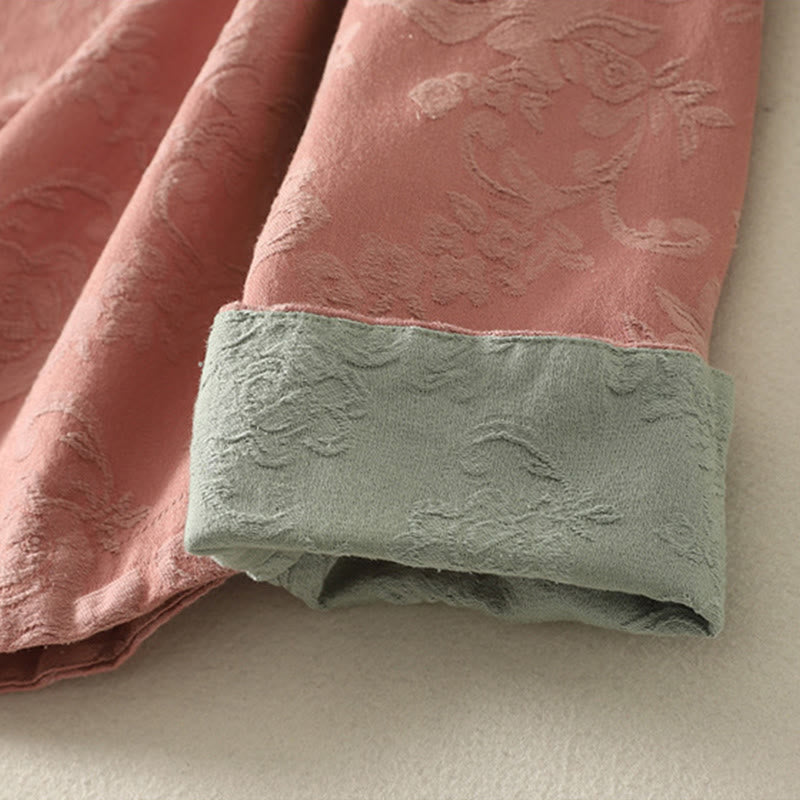 Koszula damska z długim rękawem z bawełny Zen w stylu „Buddha Stones Spring” z gładkim wzorem żakardowym - image 17