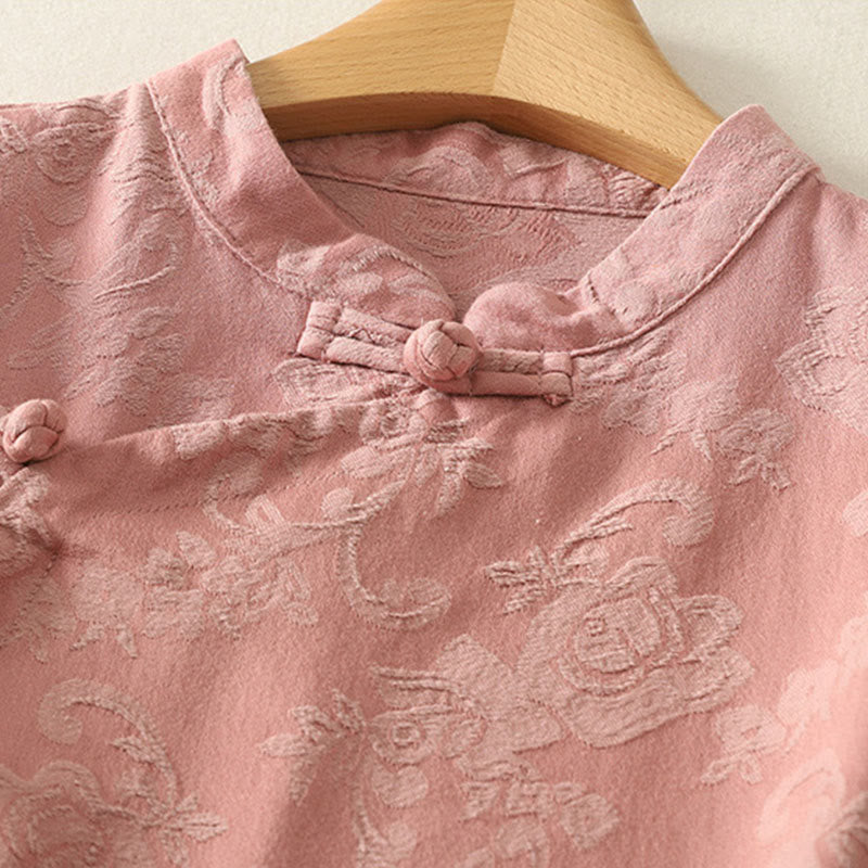 Koszula damska z długim rękawem z bawełny Zen w stylu „Buddha Stones Spring” z gładkim wzorem żakardowym - image 12