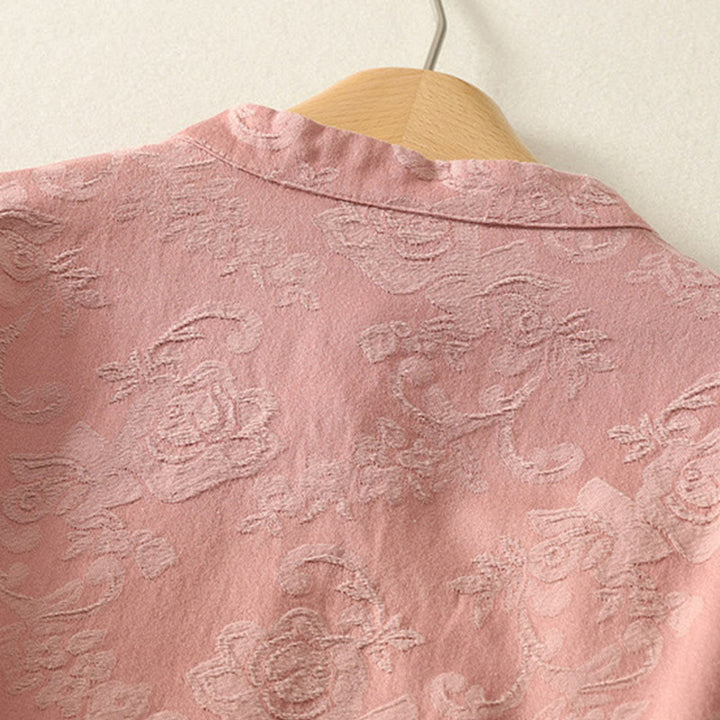 Koszula damska z długim rękawem z bawełny Zen w stylu „Buddha Stones Spring” z gładkim wzorem żakardowym - image 14