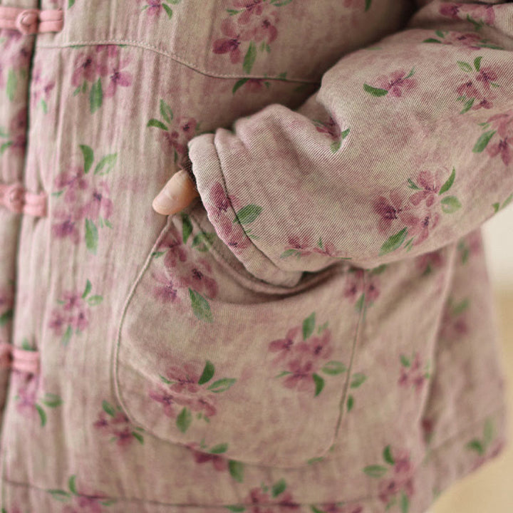 Kurtka damska z długim rękawem i nadrukiem kwiatowym Buddha Stones z bawełny termicznej i kieszeniami - image 9