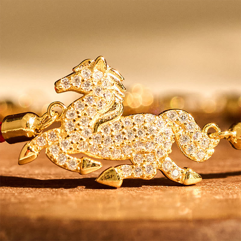 Bransoletka z Buddha Stones ze srebra próby 925, platerowana 18-karatowym złotem, z czerwonego sznurka, Rok Konia - image 3