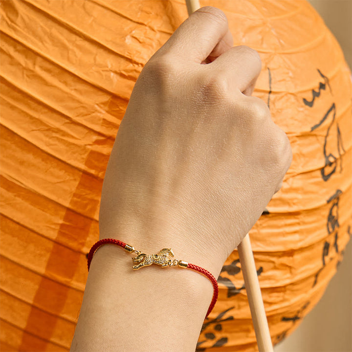 Bransoletka z Buddha Stones, chiński znak zodiaku, rok konia, srebro próby 925, złoty czerwony sznurek, przynoszący szczęście - image 2