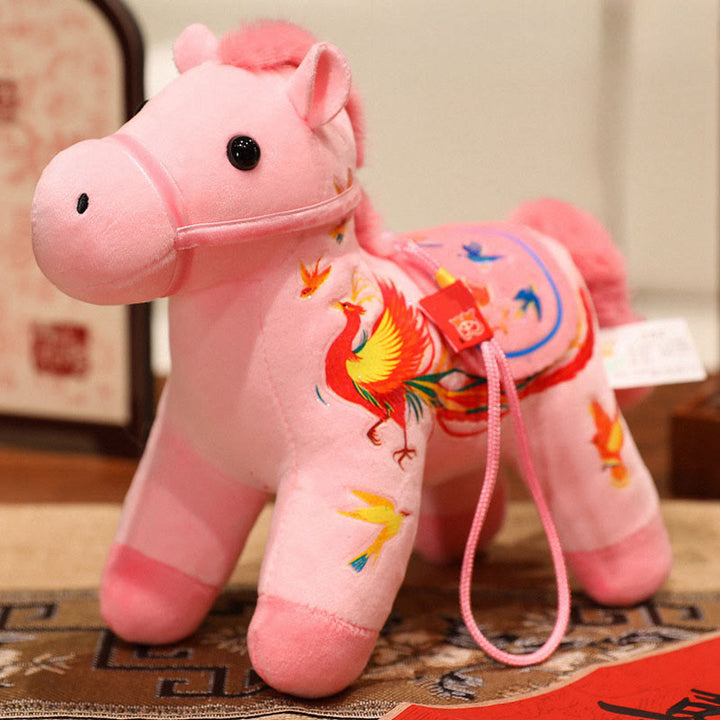 Buddha Stones Rok Konia Bambusowy Smok Lotos Feniks Pluszowa Lalka Dekoracja Domu - Różowy Koń Feniks - 20 cm - image 18