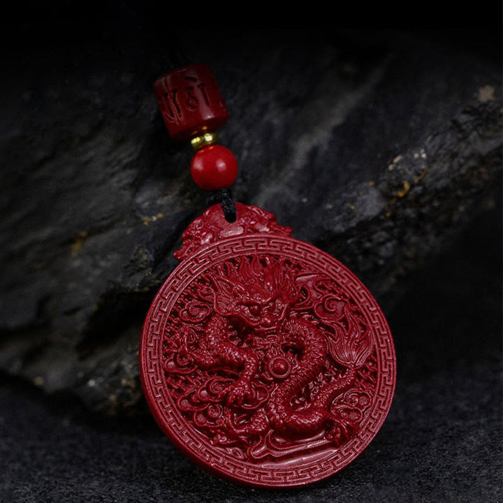 Buddha Stones Rok Smoka Naturalny Cynobrowy Naszyjnik Ochronny Smoka Wisiorek
