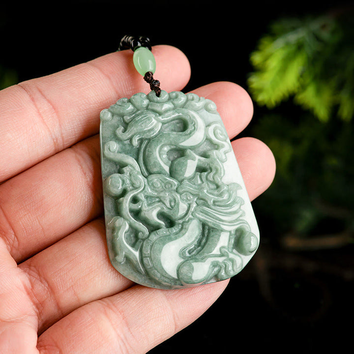 Buddha Stones Rok Smoka Chiński Zodiak Smok Szybujący Jade Ochrona Koraliki Naszyjnik Wisiorek
