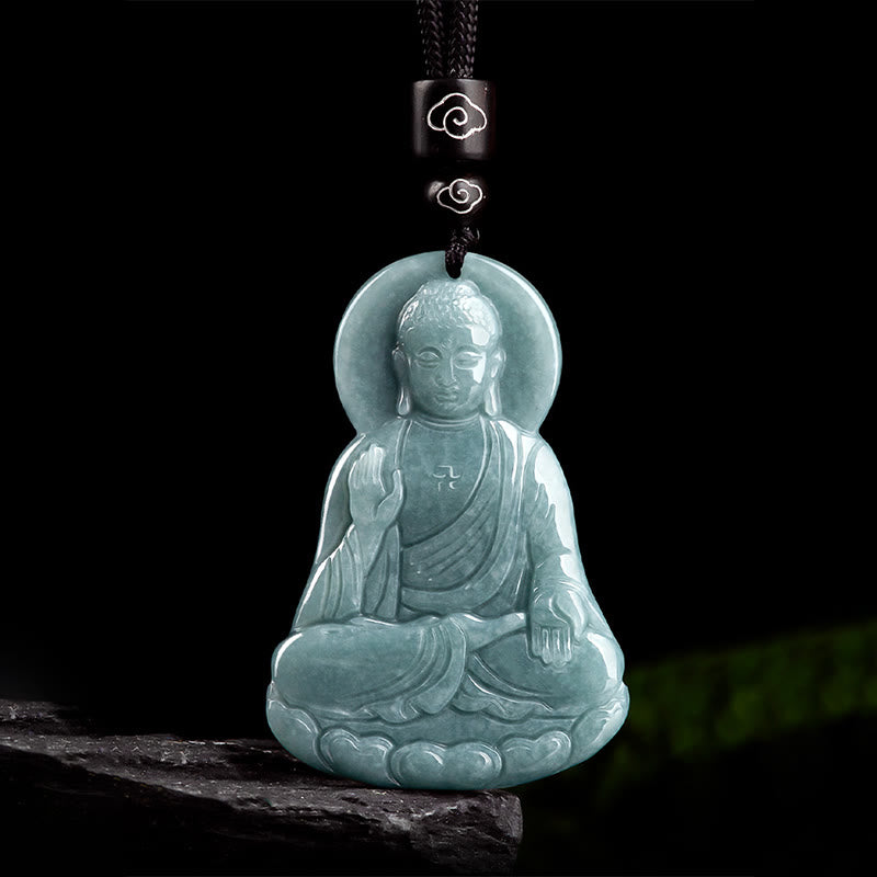 Buddha Stones Amitabha Budda Naturalny Jadeit Lotos Amulet Naszyjnik ze sznurka Współczucie Wisiorek - image 7