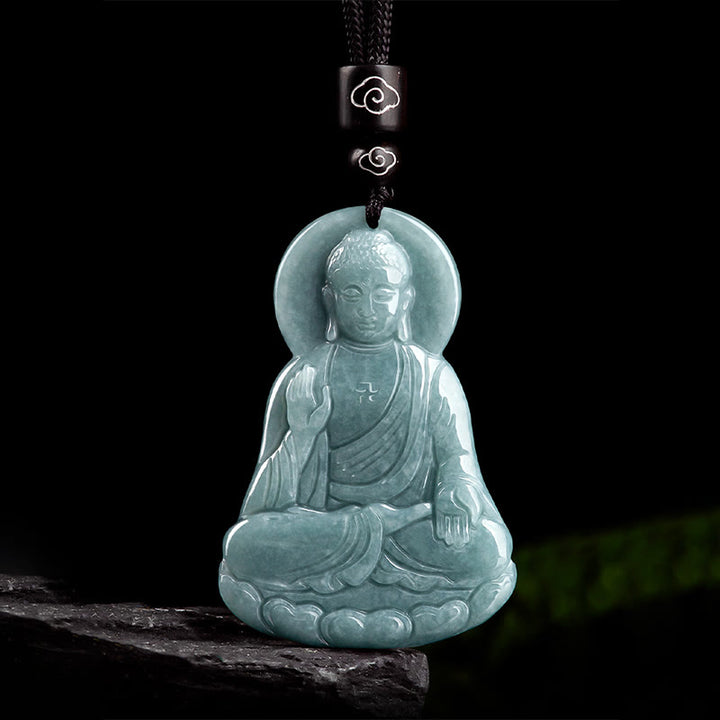 Buddha Stones Amitabha Budda Naturalny Jadeit Lotos Amulet Naszyjnik ze sznurka Współczucie Wisiorek - image 7