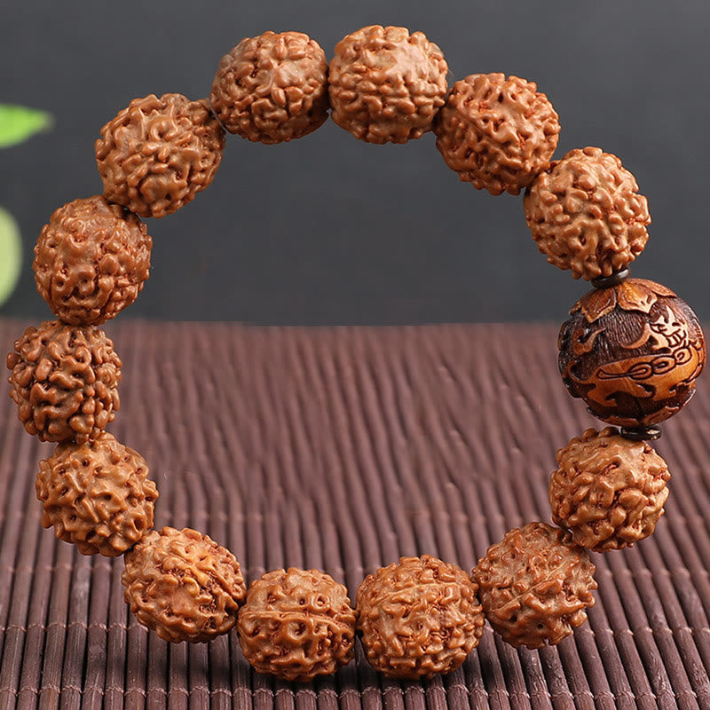 Buddha Stones Tybet Rudraksha Bodhi Seed PiXiu Miedziana Moneta Bogactwo Szczęście Bransoletka