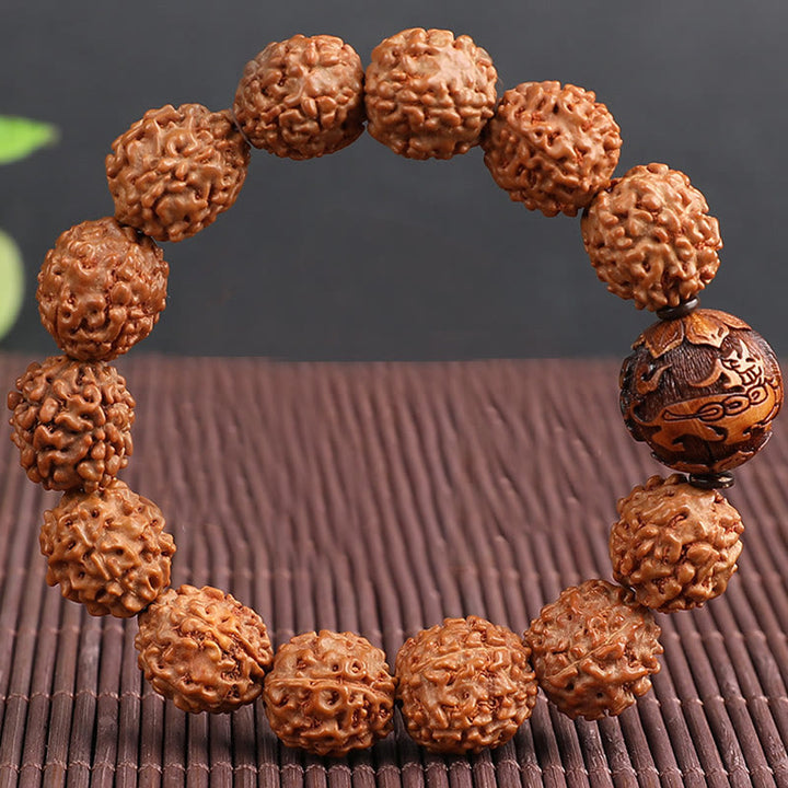 Buddha Stones Tybet Rudraksha Bodhi Seed PiXiu Miedziana Moneta Bogactwo Szczęście Bransoletka