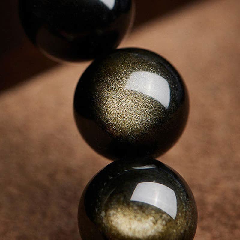 Buddha Stones Złoty Połysk Obsydian PiXiu Cynober Om Mani Padme Hum Bransoletka Ochronna