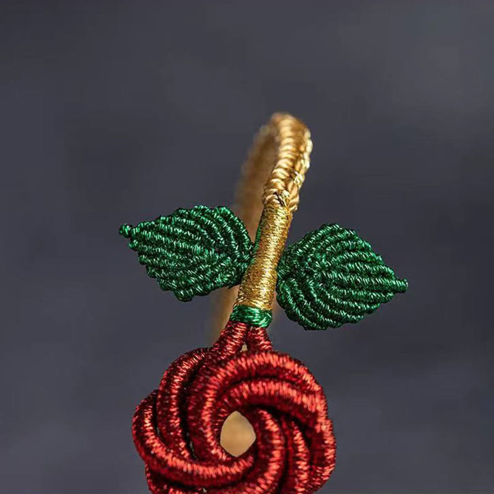 Buddha Stones Róża Kwiat Lina Ośmio-nitkowa Pokojowa Węzeł Szczęścia Bransoletka Ręcznie Robiona