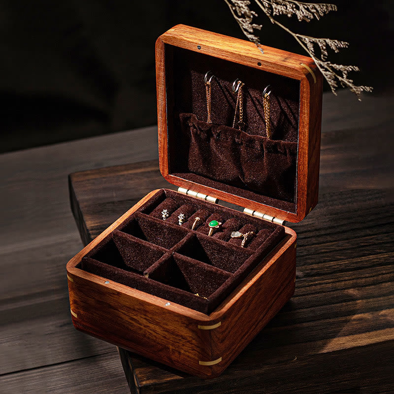 Antyczne pudełko do przechowywania biżuterii z liści kwiatów wykonane ręcznie z palisandru, drewniane pudełko na prezenty