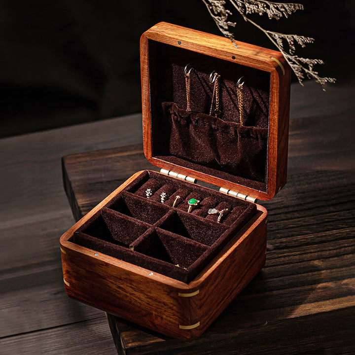Antyczne pudełko do przechowywania biżuterii z liści kwiatów wykonane ręcznie z palisandru, drewniane pudełko na prezenty