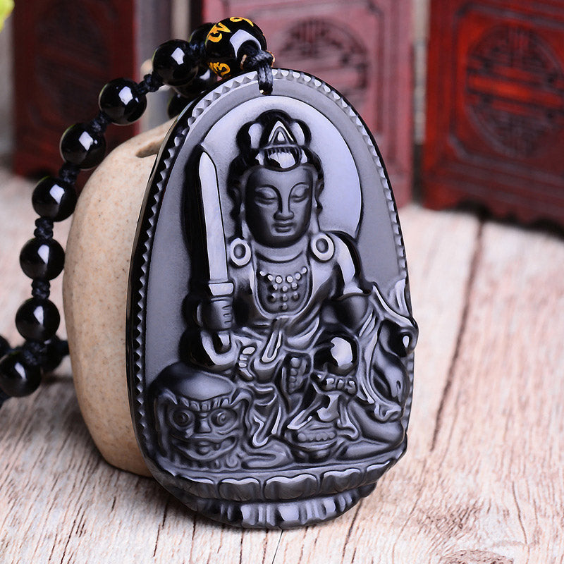 Buddha Stones Chiński Zodiak Obsydian Budda Amulet Ochrona Wisiorek Naszyjnik - image 3