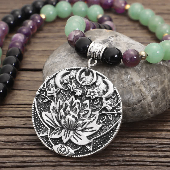 Buddha Stones 108 Mala Beads Ametyst Zielony Awenturyn Lotus Medytacyjna Bransoletka