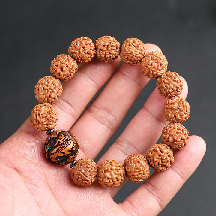 Buddha Stones Tybet Rudraksha Bodhi Seed PiXiu Miedziana Moneta Bogactwo Szczęście Bransoletka