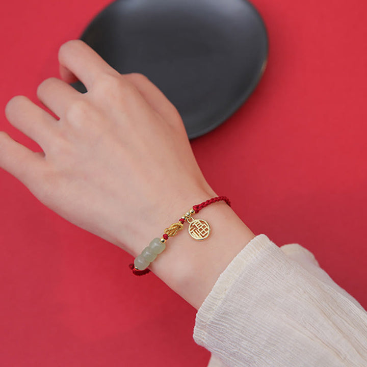 Buddha Stones ręcznie robione koraliki z jadeitu Fu Character Charm bransoletka z czerwoną liną