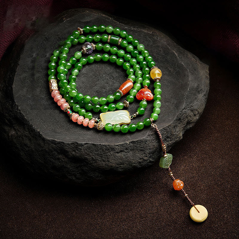 Buddha Stones 108 Mala Beads Cyan Jade Red Agat Bransoletka Szczęścia Śmiejącego Się Buddy