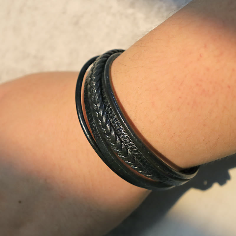 Bransoletka skórzana z Buddha Stones Natural Lava Rock Black Onyx Bead