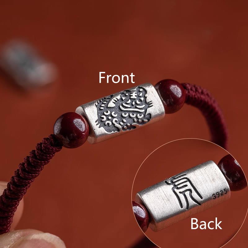 Bransoletka z Buddha Stones 925 srebro 12 chińskich znaków zodiaku z cynobrem