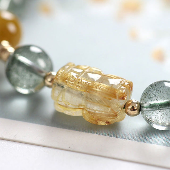 Bransoletka Buddha Stones Green Phantom Citrine PiXiu Confidence