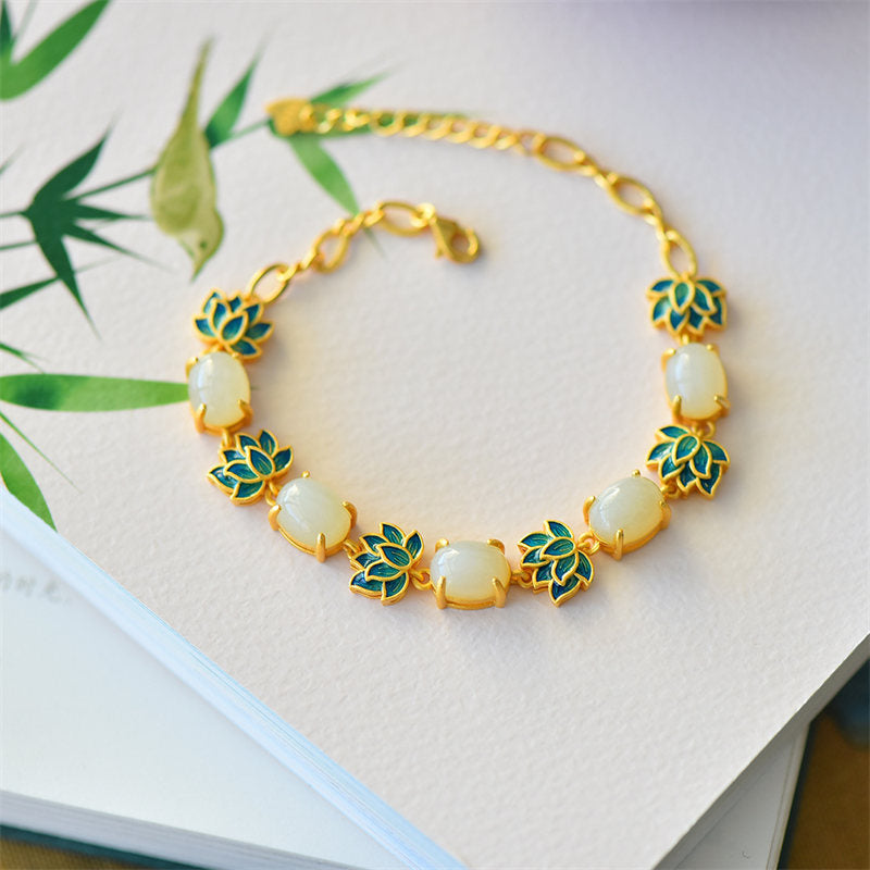 Bransoletka ochronna Buddha Stones White Jade Cyan Jade Lotus