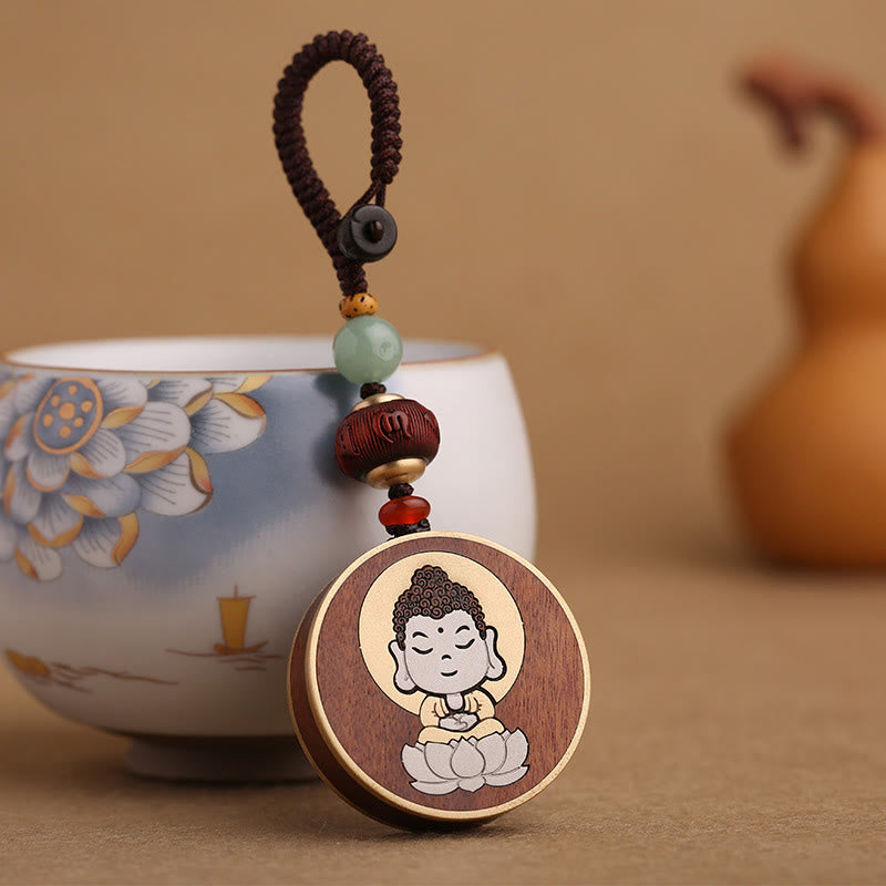 Buddha Stones Drewno hebanowe Palisander Budda Awalokiteśwara Om Mani Padme Hum Równowaga Car Key Chain Dekoracja