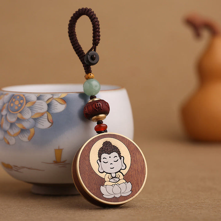 Buddha Stones Drewno hebanowe Palisander Budda Awalokiteśwara Om Mani Padme Hum Równowaga Car Key Chain Dekoracja