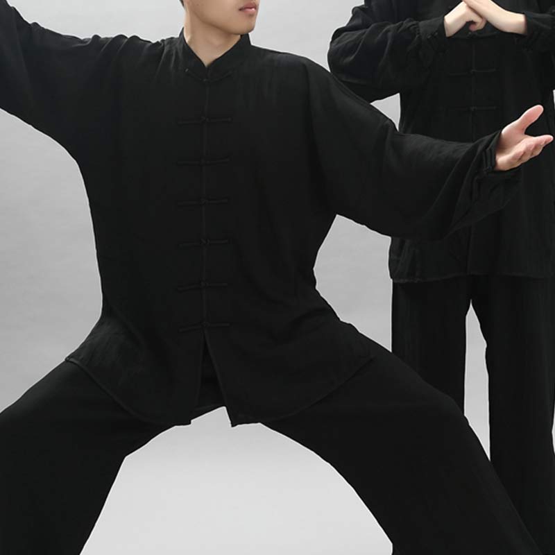 Buddha Stones Medytacja Zen Modlitwa Duchowa Tai Chi Qigong Praktyka Unisex Haft Odzież Zestaw - Czarny długi rękaw - US14, UK/AU18, EU46 (3XL) - image 4