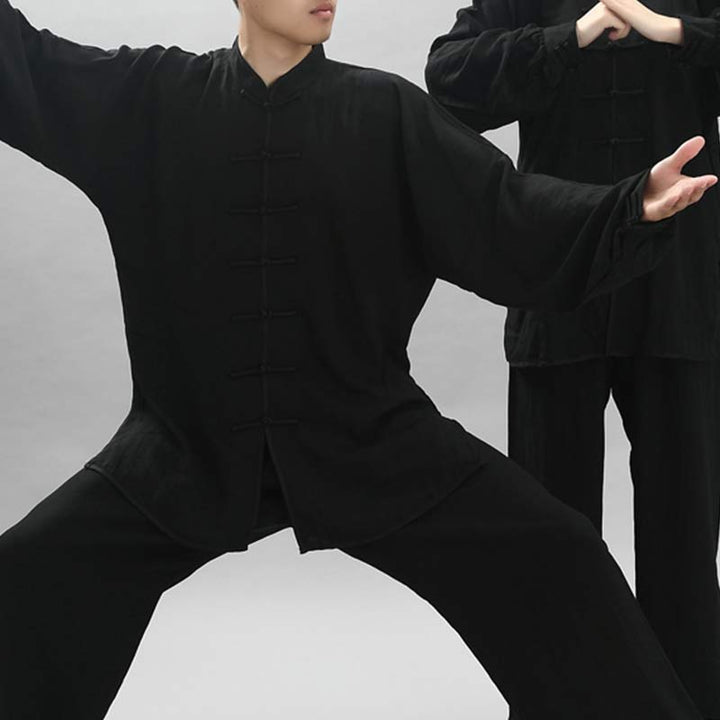 Buddha Stones Medytacja Zen Modlitwa Duchowa Tai Chi Qigong Praktyka Unisex Haft Odzież Zestaw - Czarny długi rękaw - US14, UK/AU18, EU46 (3XL) - image 4