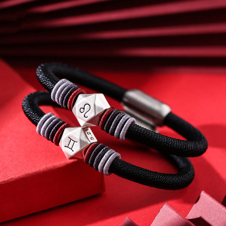 Buddha Stones 999 Srebro Sterling 12 Konstelacji Zodiaku Błogosławieństwo Bransoletka Ręcznie Robiona