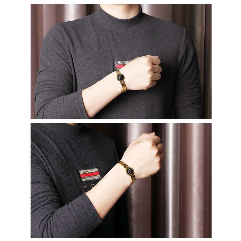 Buddha Stones Yin Yang Lotos Om Mani Padme Hum Mantra Bransoletka Harmonia ze stali tytanowej