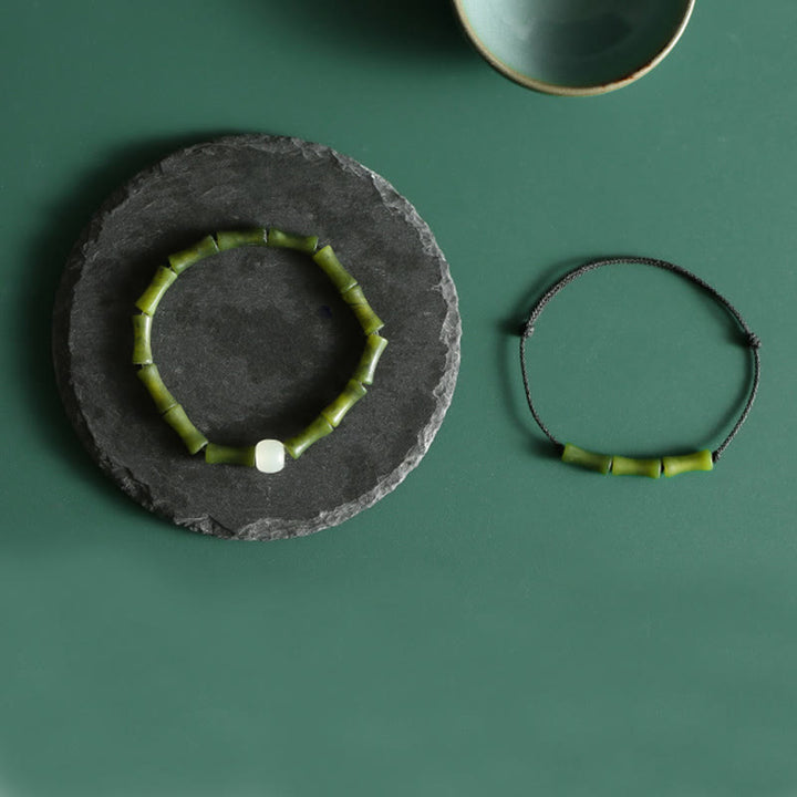 Bransoletka Buddha Stones Green Bamboo Jade Pattern Luck Abundance