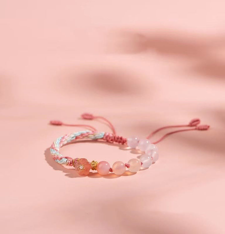 Buddha Stones Naturalny Gradient Agat Reinkarnacja Węzeł Brzoskwiniowy Kwiat Bogactwo Szczęście Ręcznie Robiona Bransoletka Sznurkowa