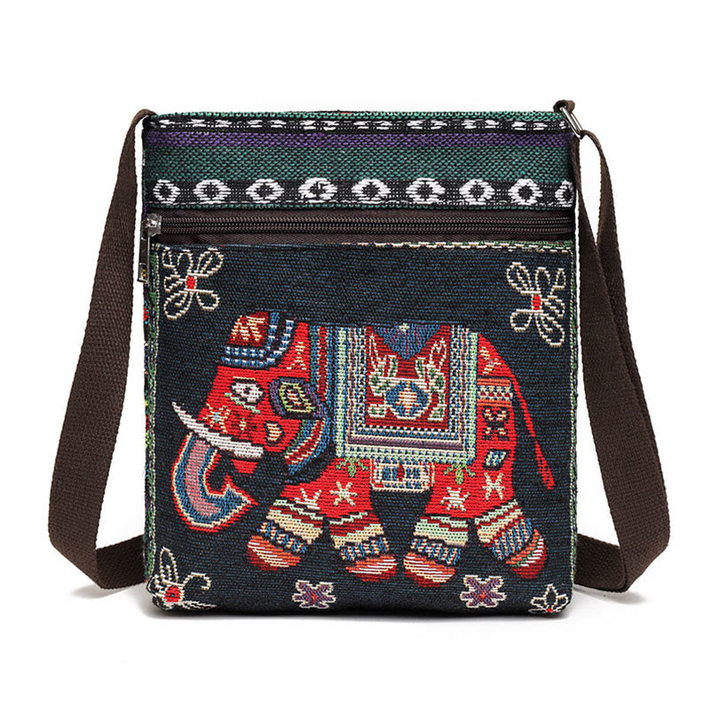 Buddha Stones Słoń Motyl Haftowana Płócienna Torba Tote Torba Na Ramię Torba Crossbody