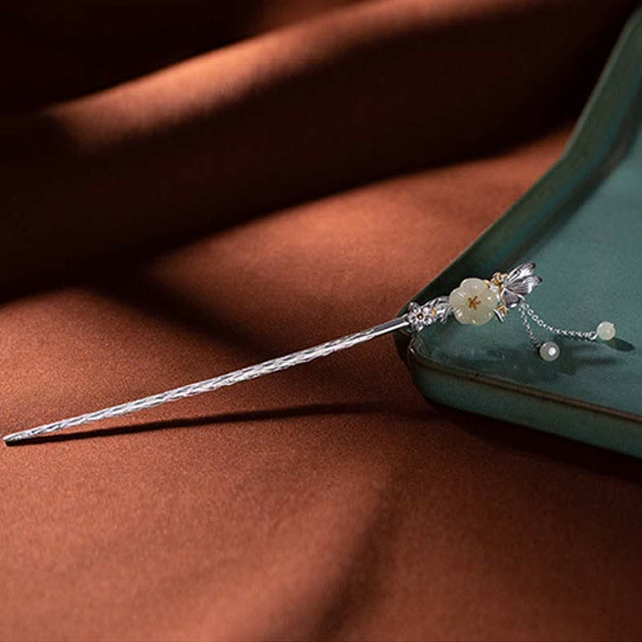 Spinka do włosów z kwiatem błogosławieństwa wykonana ze srebra próby 925 Hetian White Jade