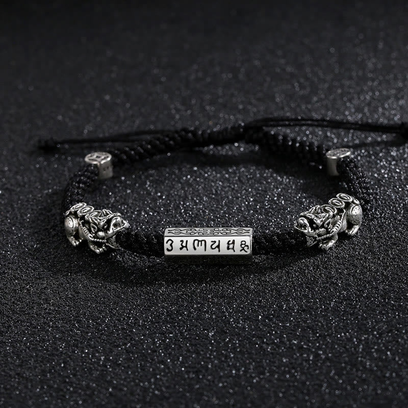 Buddha Stones Podwójna PiXiu Feng Shui Miedziana Moneta Om Mani Padme Hum Bransoletka Sznurkowa - image 12