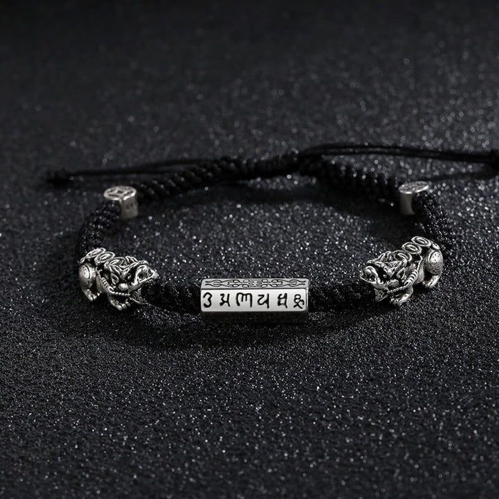 Buddha Stones Podwójna PiXiu Feng Shui Miedziana Moneta Om Mani Padme Hum Bransoletka Sznurkowa - image 12