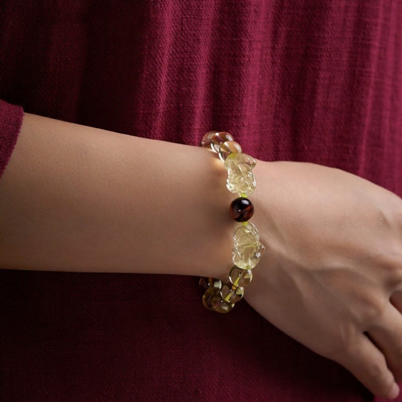 Bransoletka ochronna Buddha Stones Natural Citrine Double PiXiu Tiger Eye Prosperity