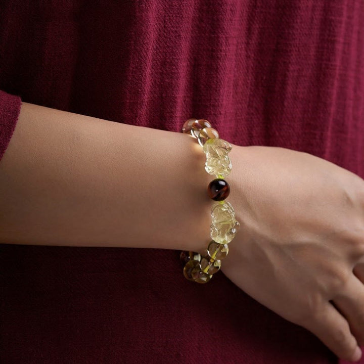 Bransoletka ochronna Buddha Stones Natural Citrine Double PiXiu Tiger Eye Prosperity