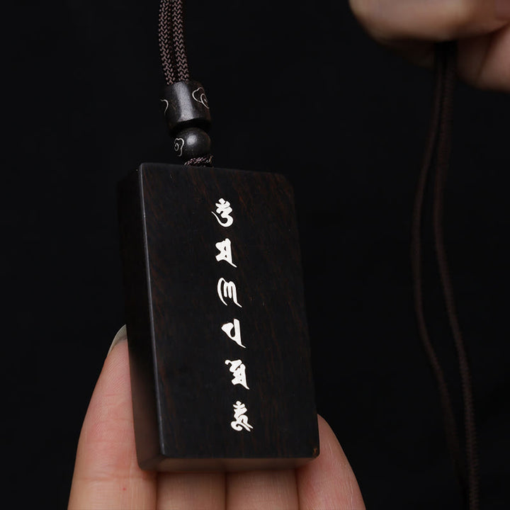 Buddha Stones 999 Srebro Sterlingowe Mały Liść Czerwony Sandałowiec Drewno Hebanowe Om Mani Padme Hum Intarsjowany Naszyjnik Ochronny Wisiorek - image 13