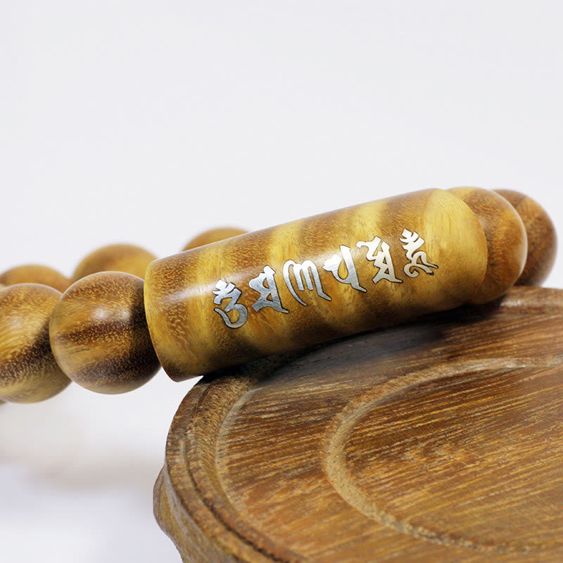 Buddha Stones 999 Srebro Sterlingowe Zielone Drzewo Sandałowe Om Mani Padme Hum Smok Feniks Dharmachakra Intarsjowana Bransoletka Pokoju