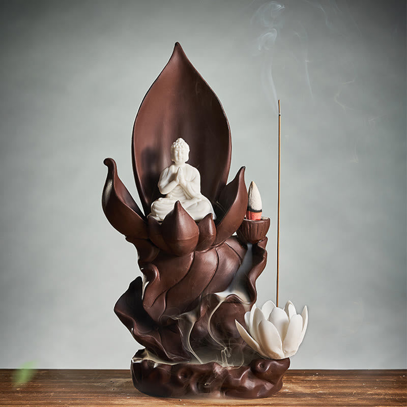 Buddha Stones Lotos Budda Awalokiteśwara Oświecenie Fioletowa Glina Kadzielnica Dekoracja